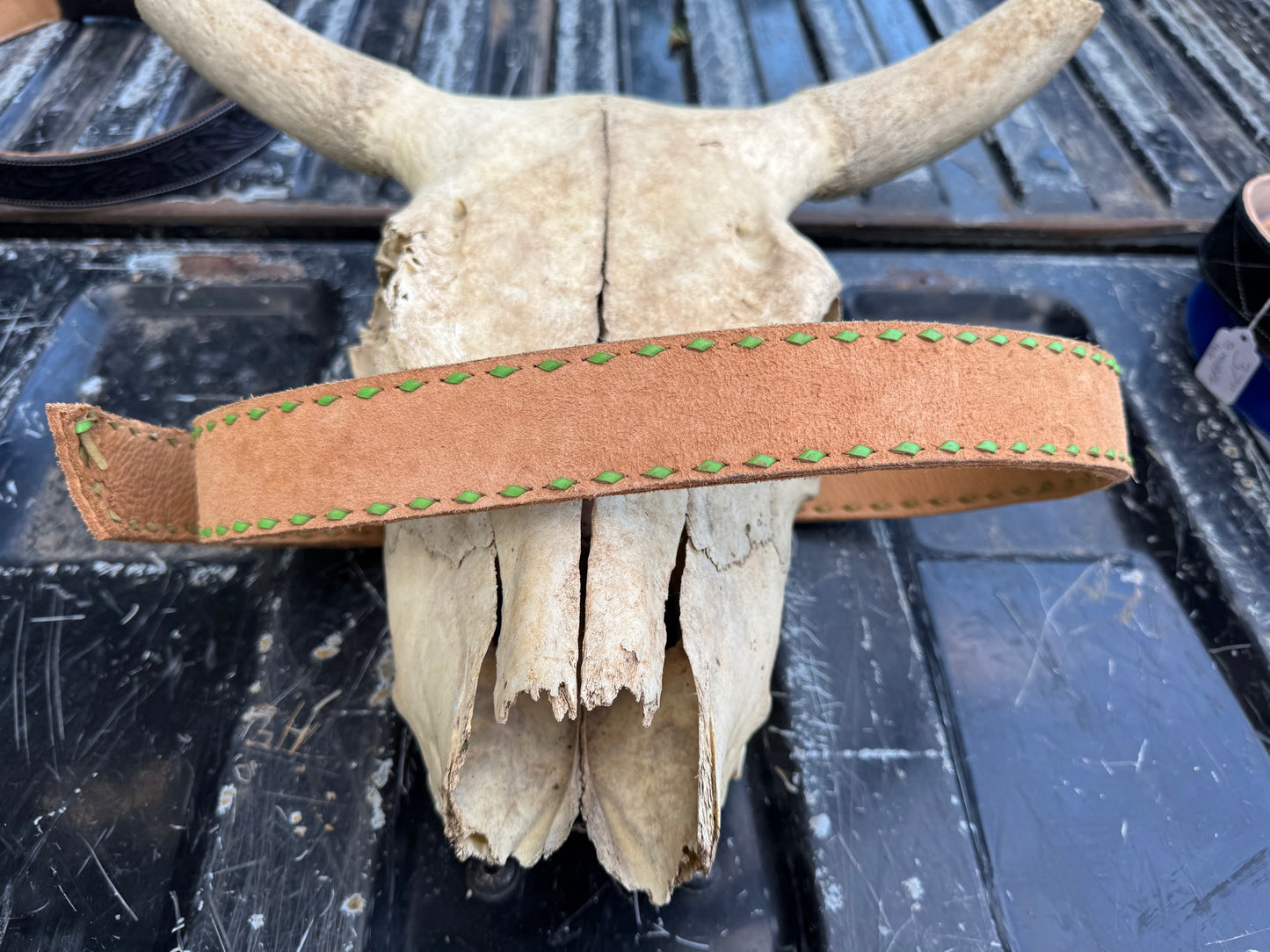 Green Buckstitch Roughout Belt