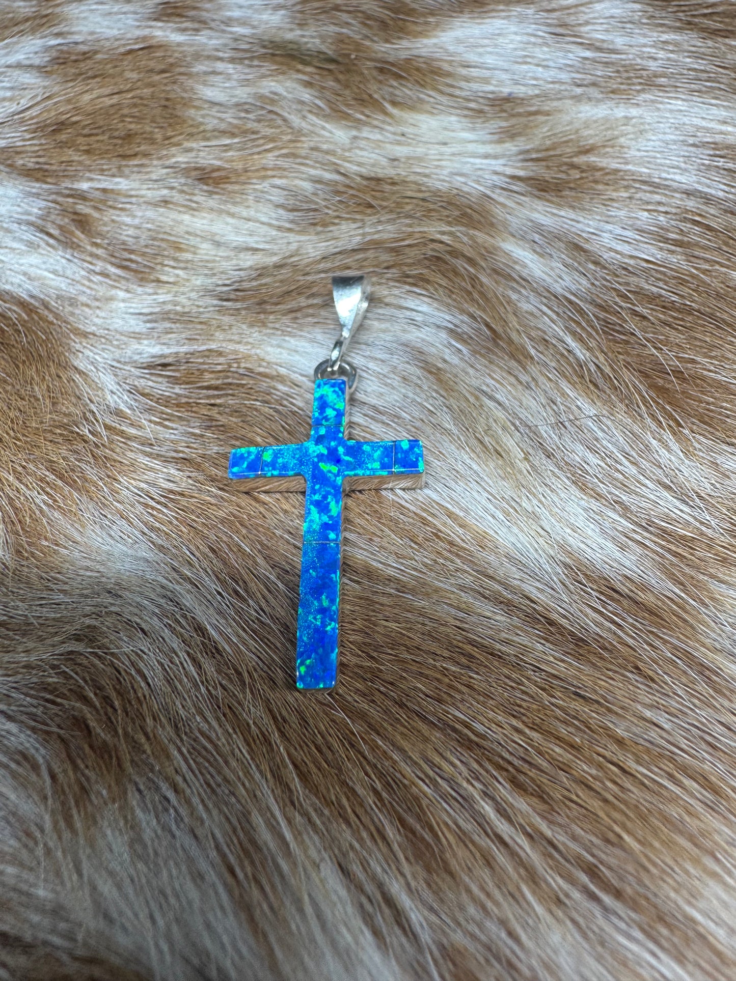 Blue Opal Cross Pendent