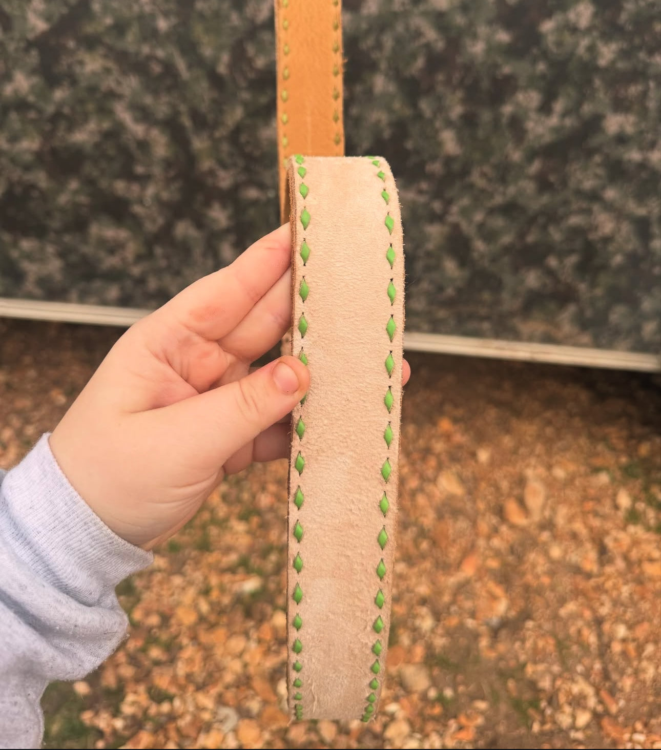 Green Buckstitched Roughout Belt