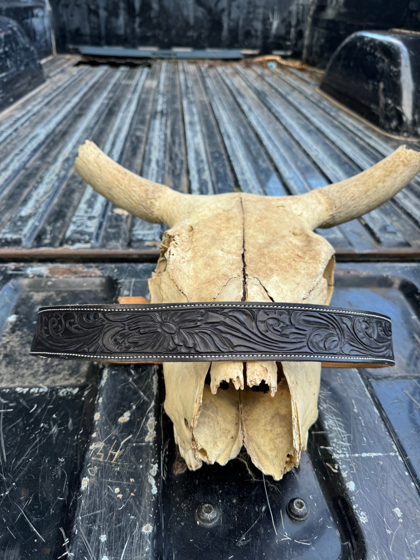 Black Tooled Leather Belt