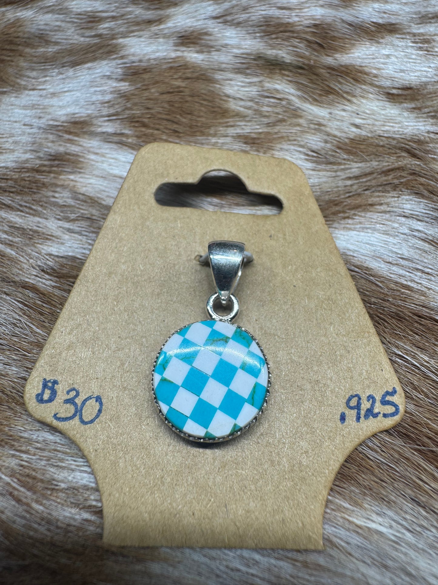 Turquoise Checkered Circle Pendent