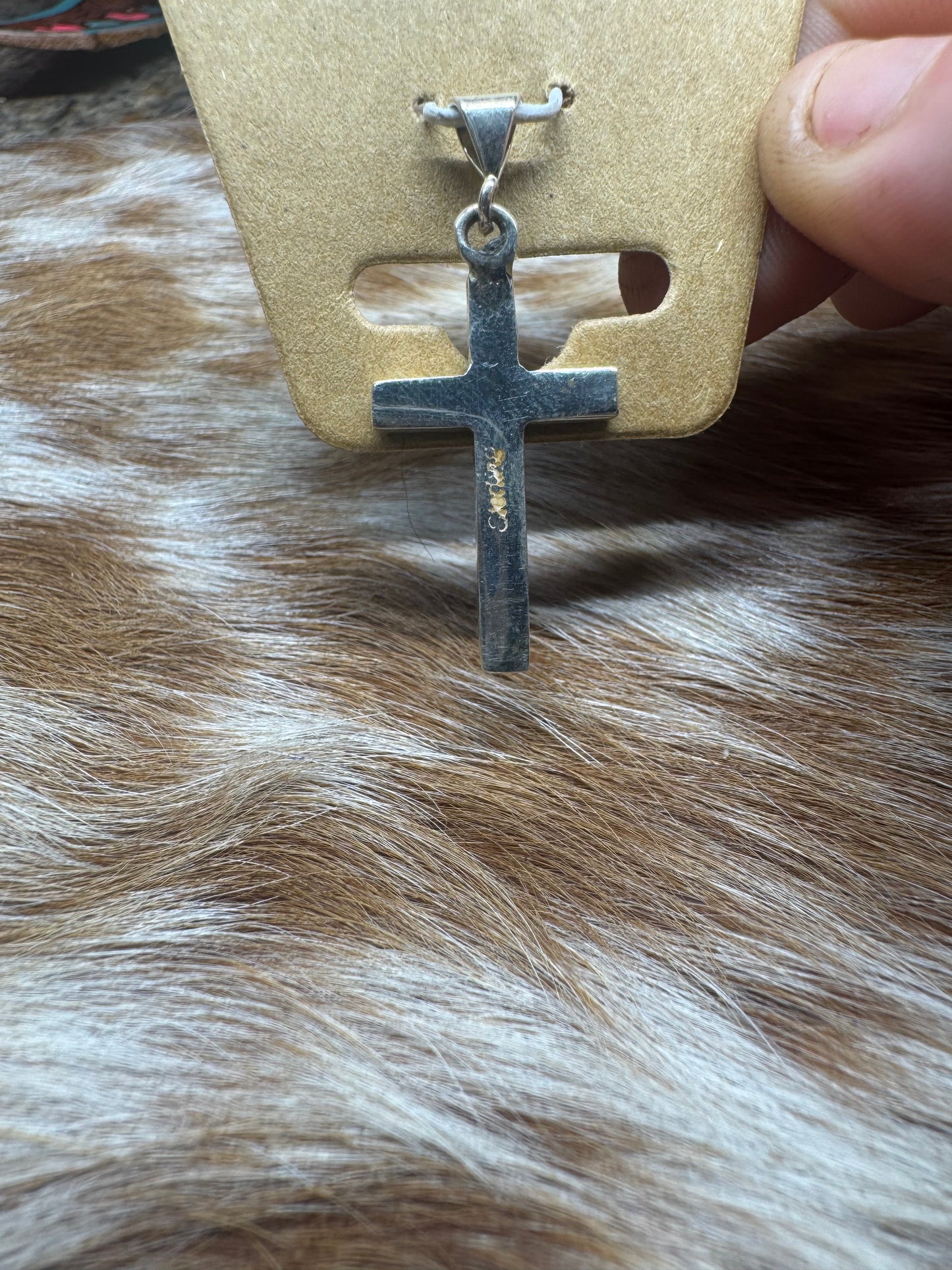 Blue Opal Inlay Cross Pendent