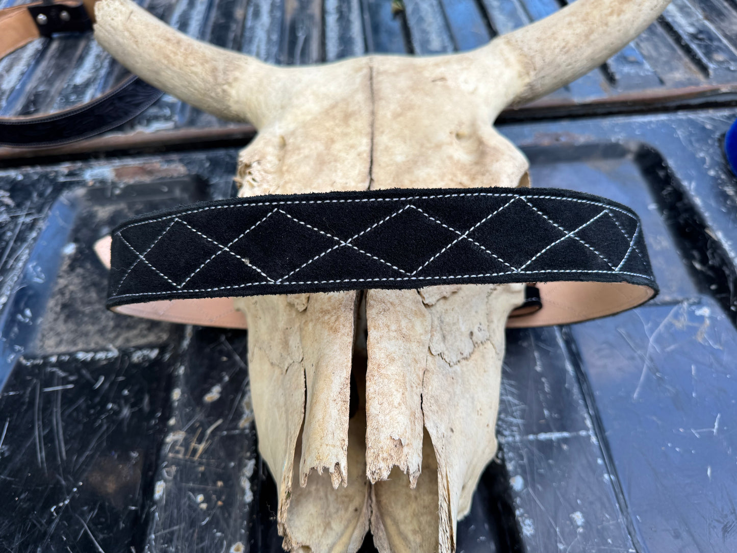 Black Suede Diamond Stitched Belt