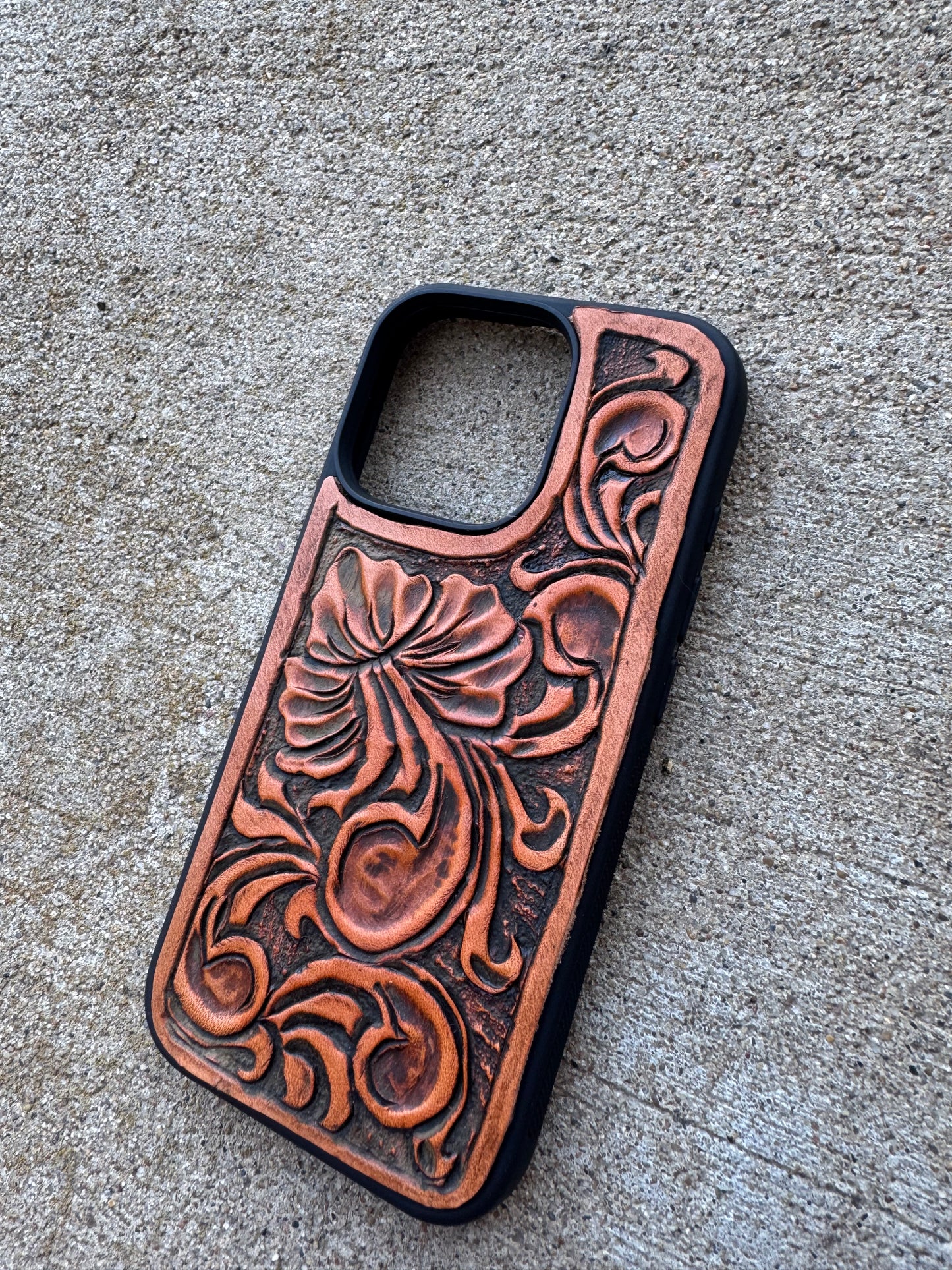 Brown Floral Tooled Phone Case