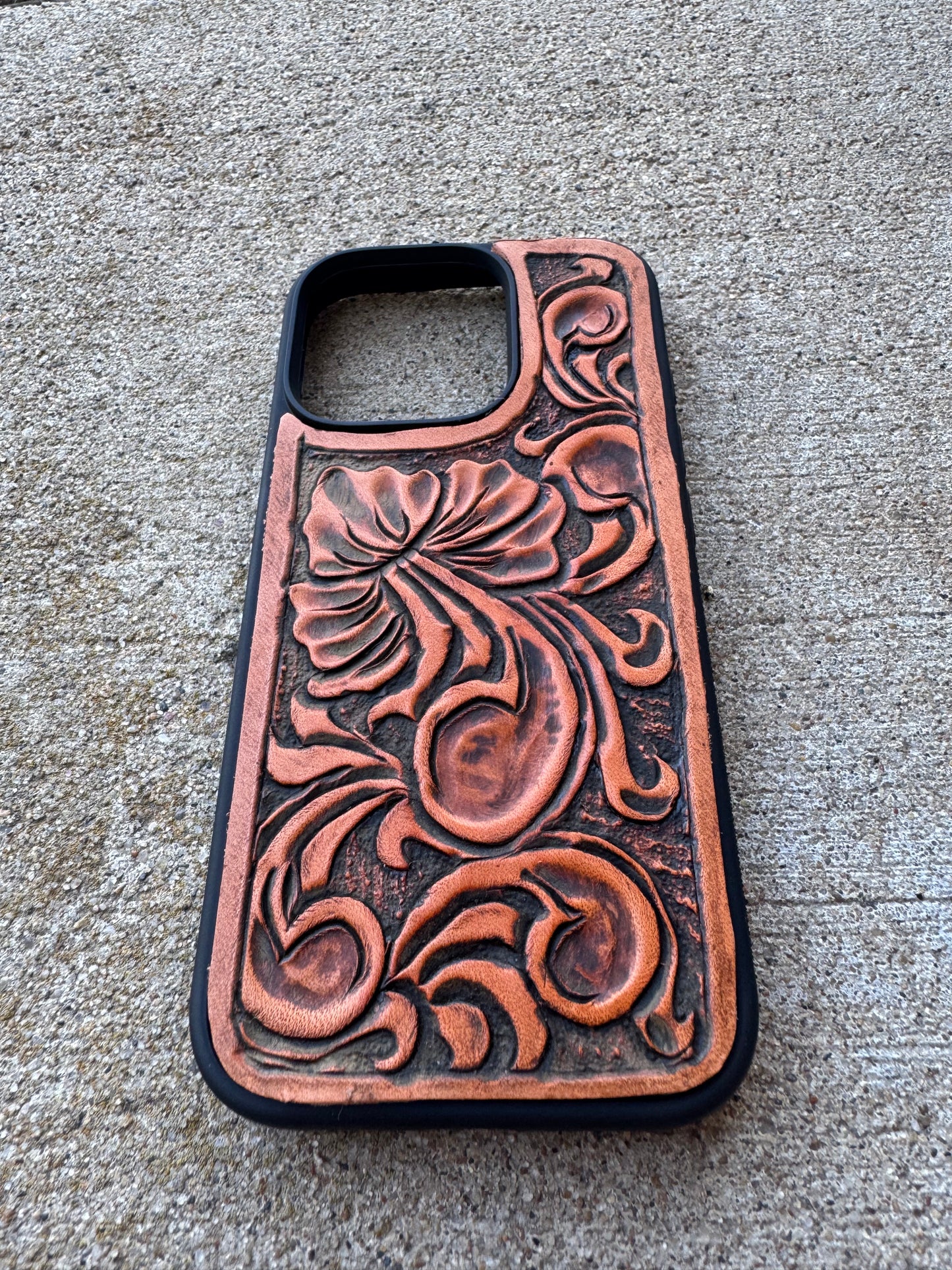 Brown Floral Tooled Phone Case