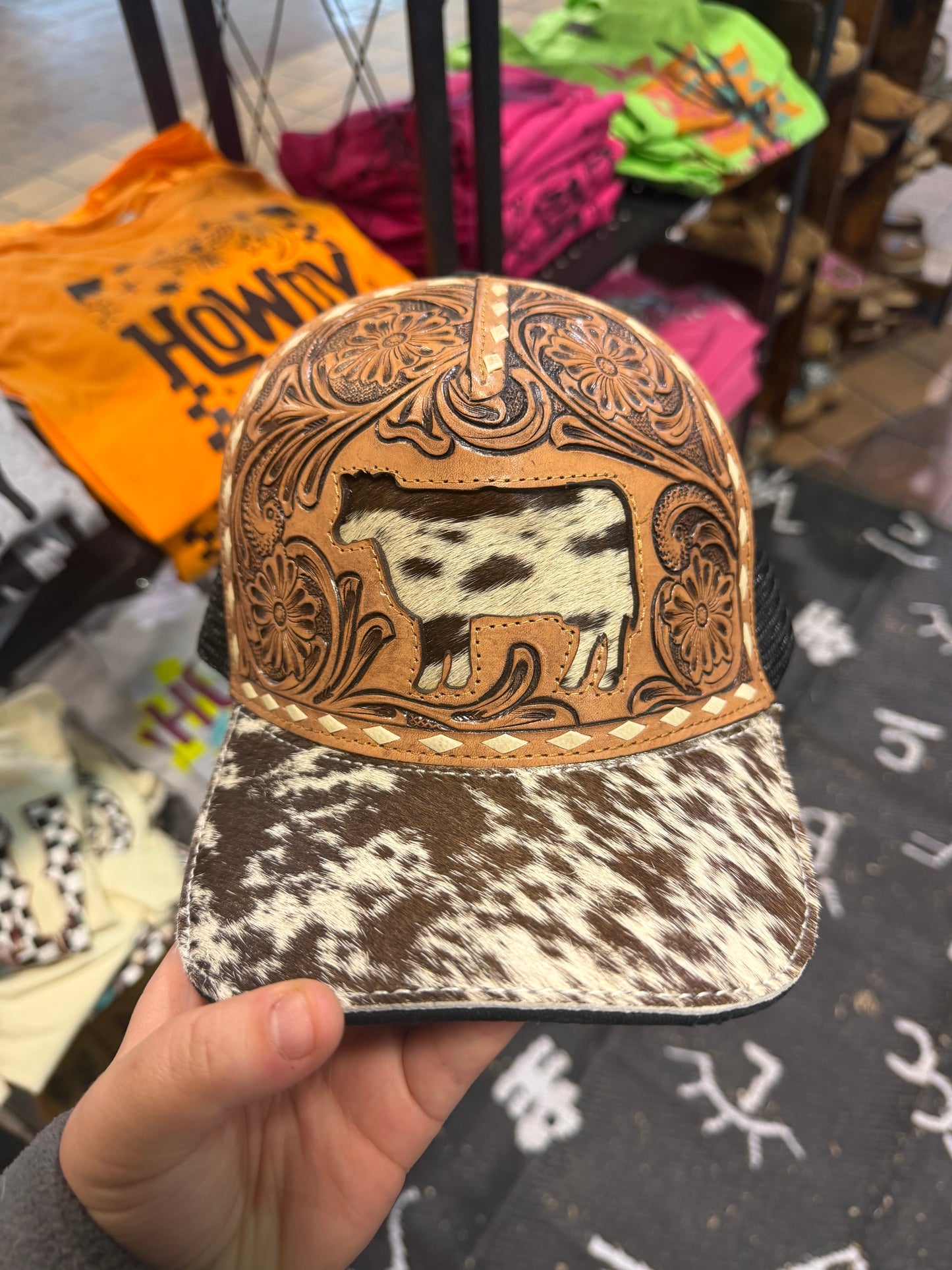 Cowhide and Leather Cap