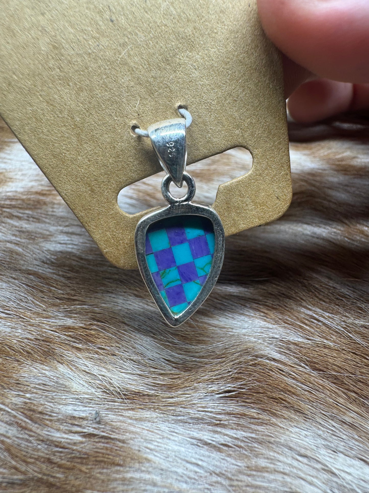 Purple/Turquoise Checkered Pendent