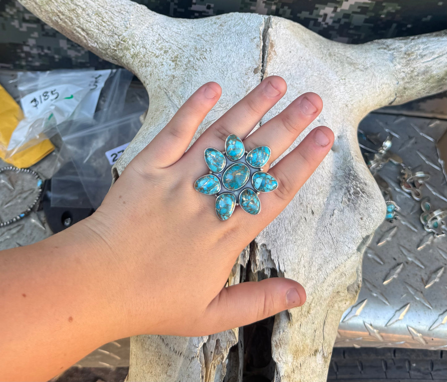 Copper Persian Turquoise Cluster Ring