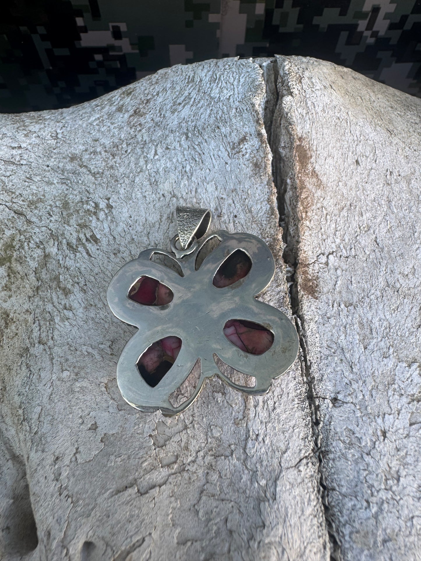 Red Rose Dahlia Butterfly Pendent