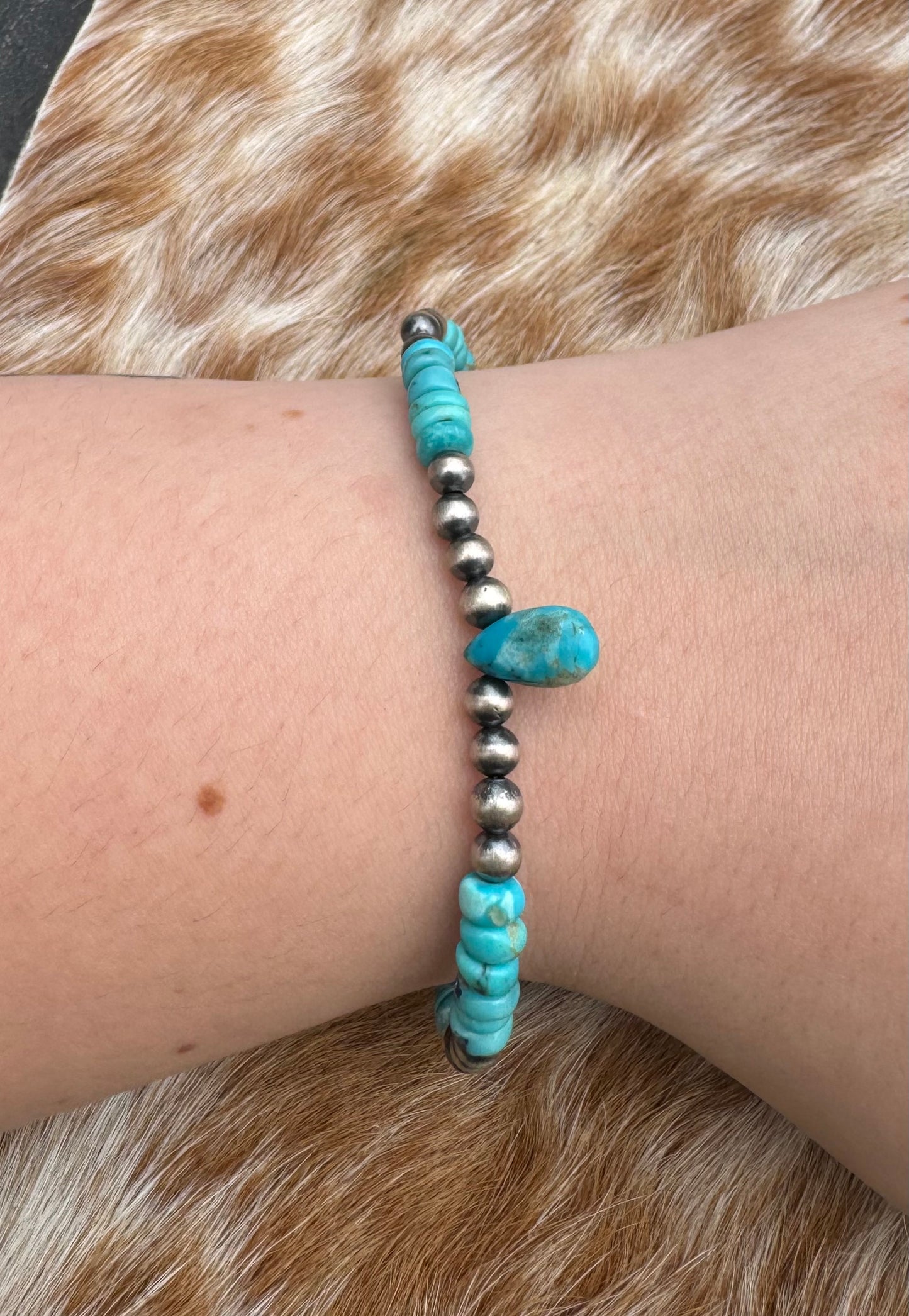 Sterling Pearls & Turquoise Drop Bracelet