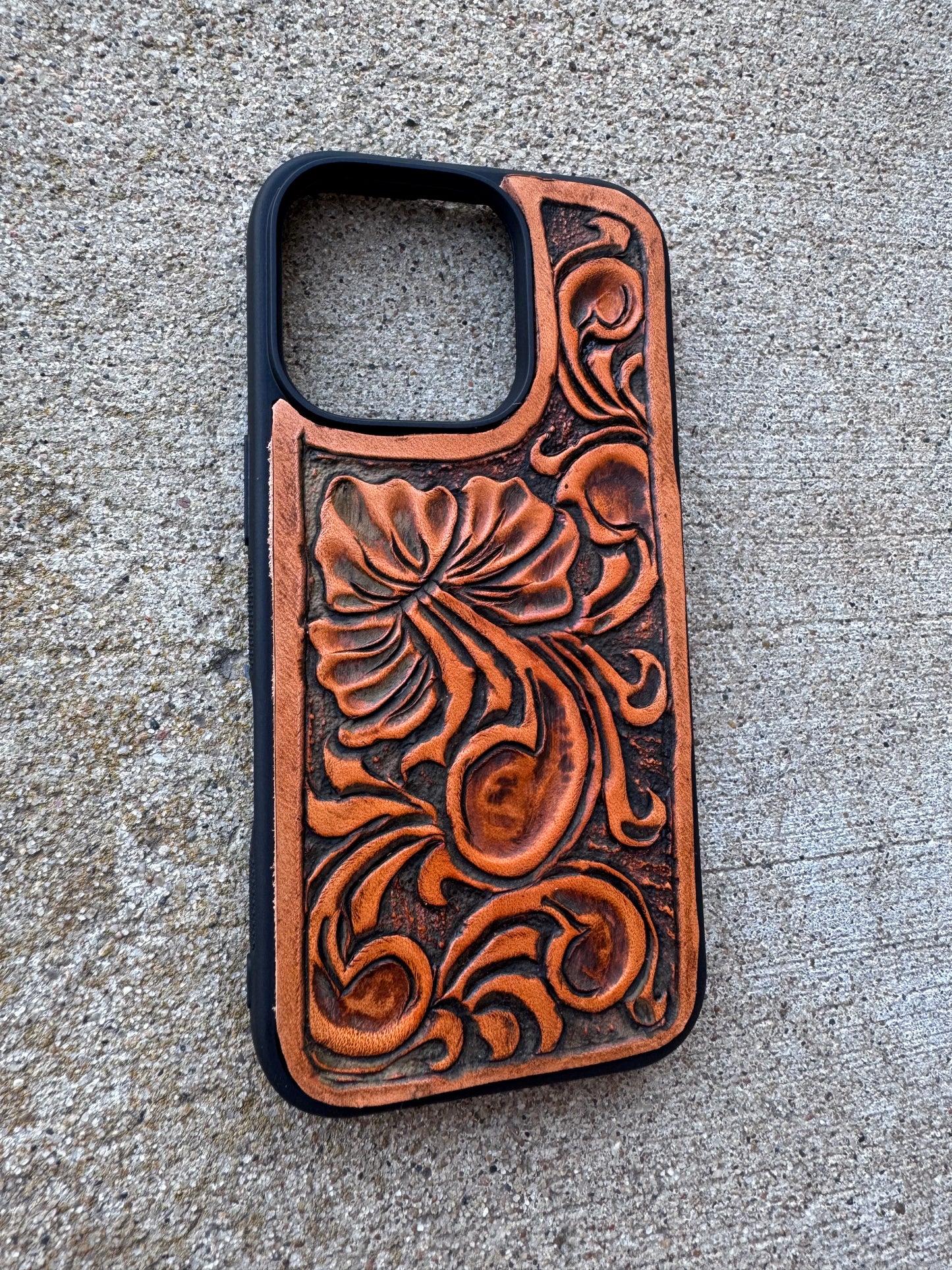 Brown Floral Tooled Phone Case