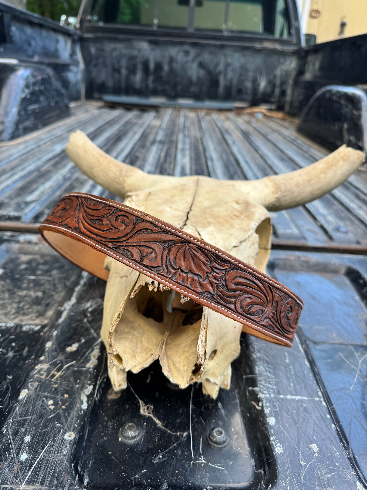 Brown Tooled Leather Belt