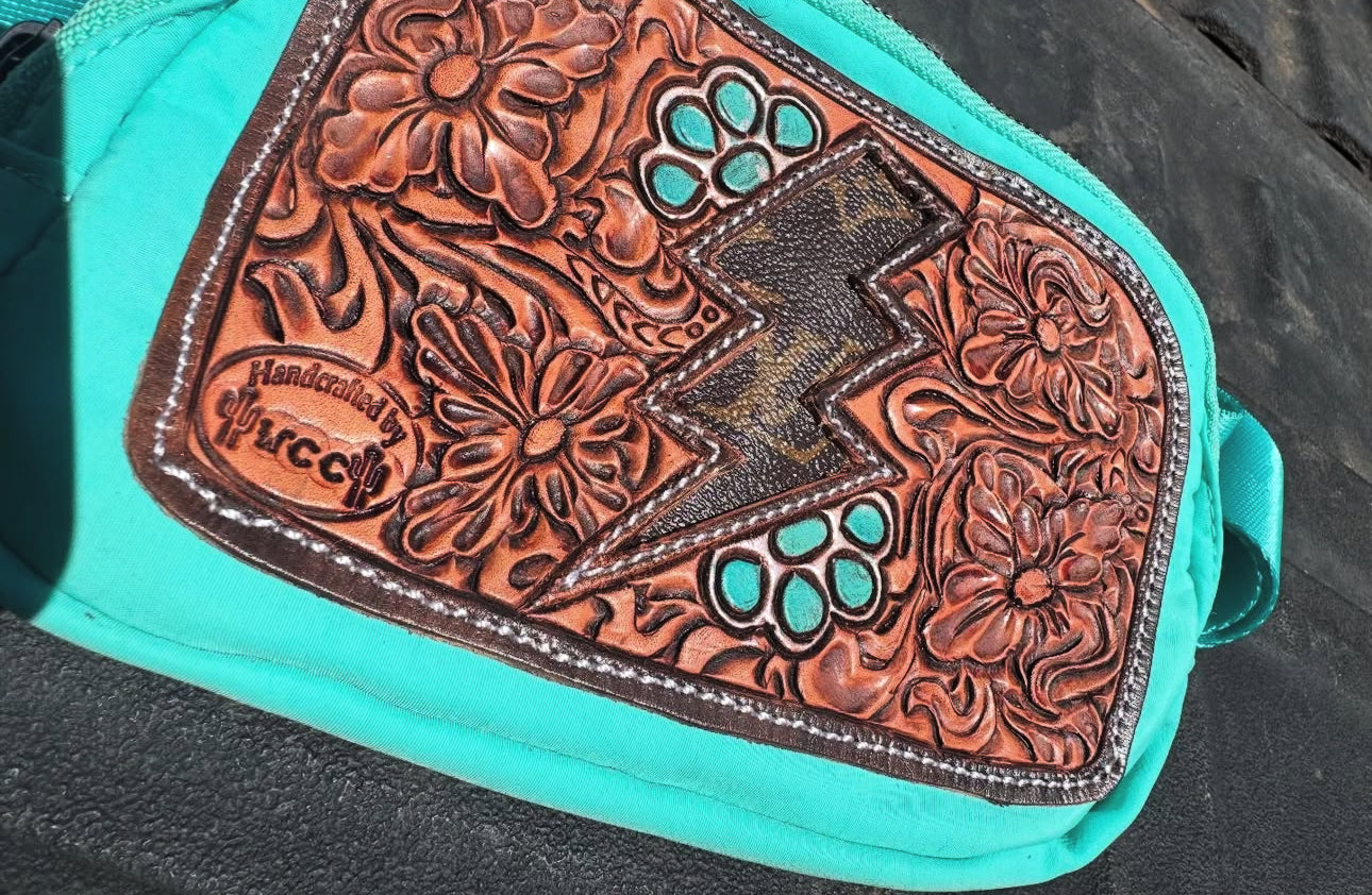 LV Lighting Bolt & Tooled Leather Belt Bag