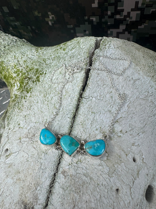 3 Stone Turquoise Bar Necklace