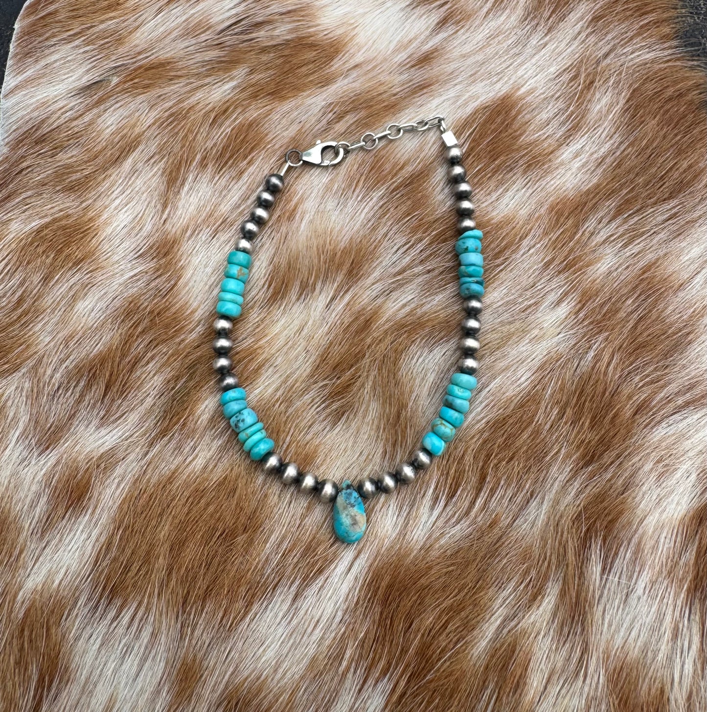 Sterling Pearls & Turquoise Drop Bracelet