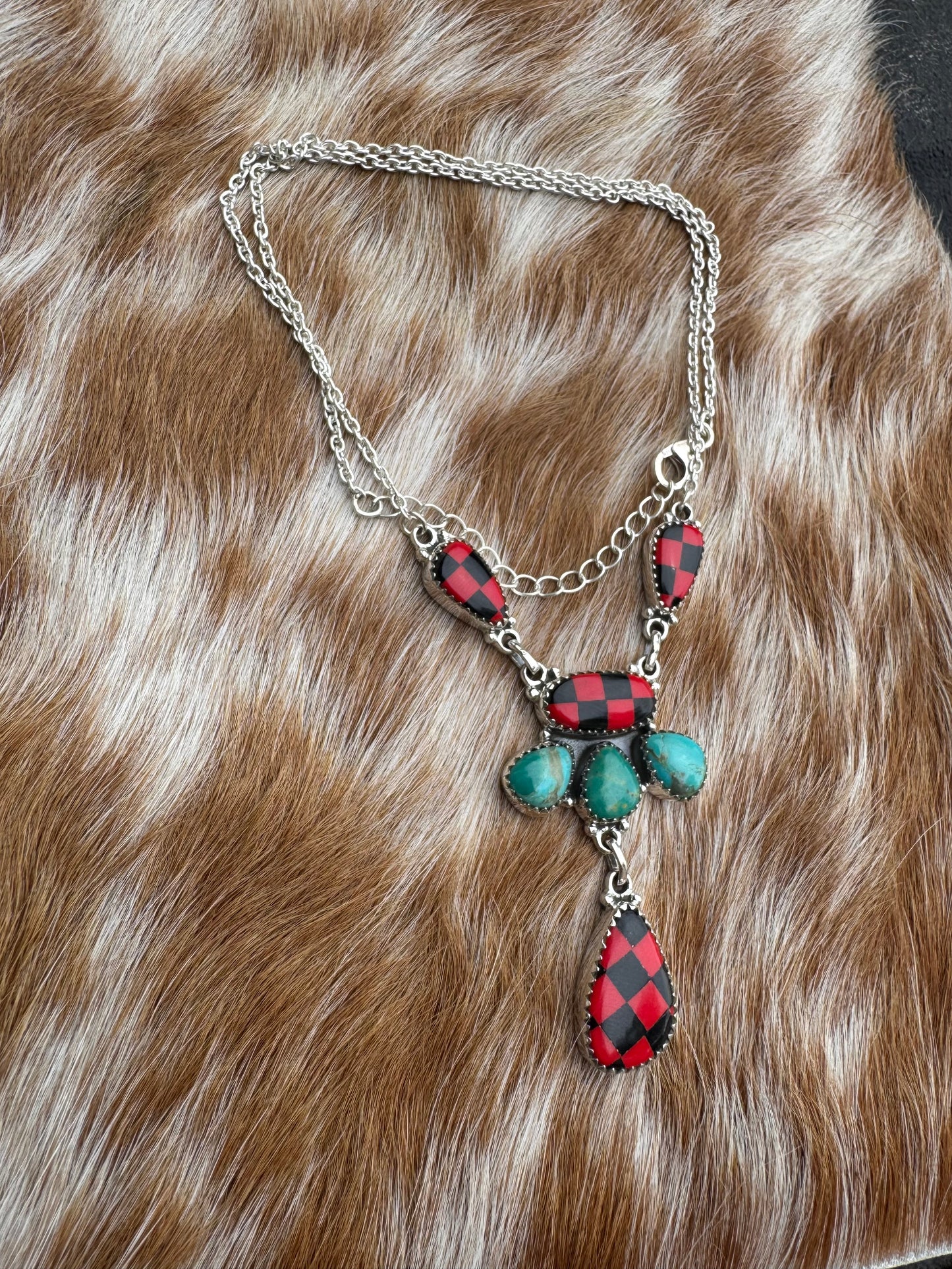 Red Checkered Teardrop Necklace