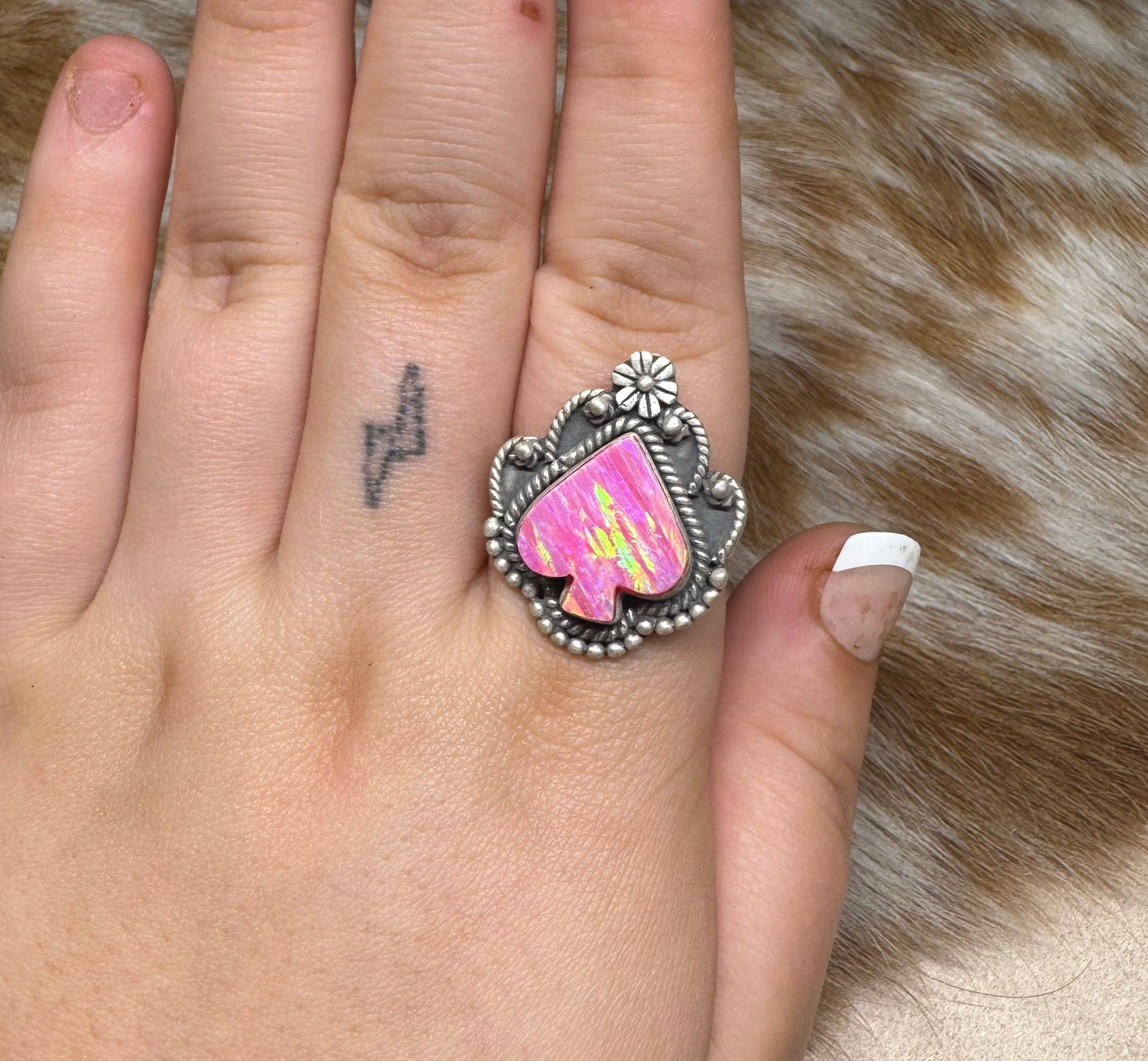 Pink Opal Spade Ring