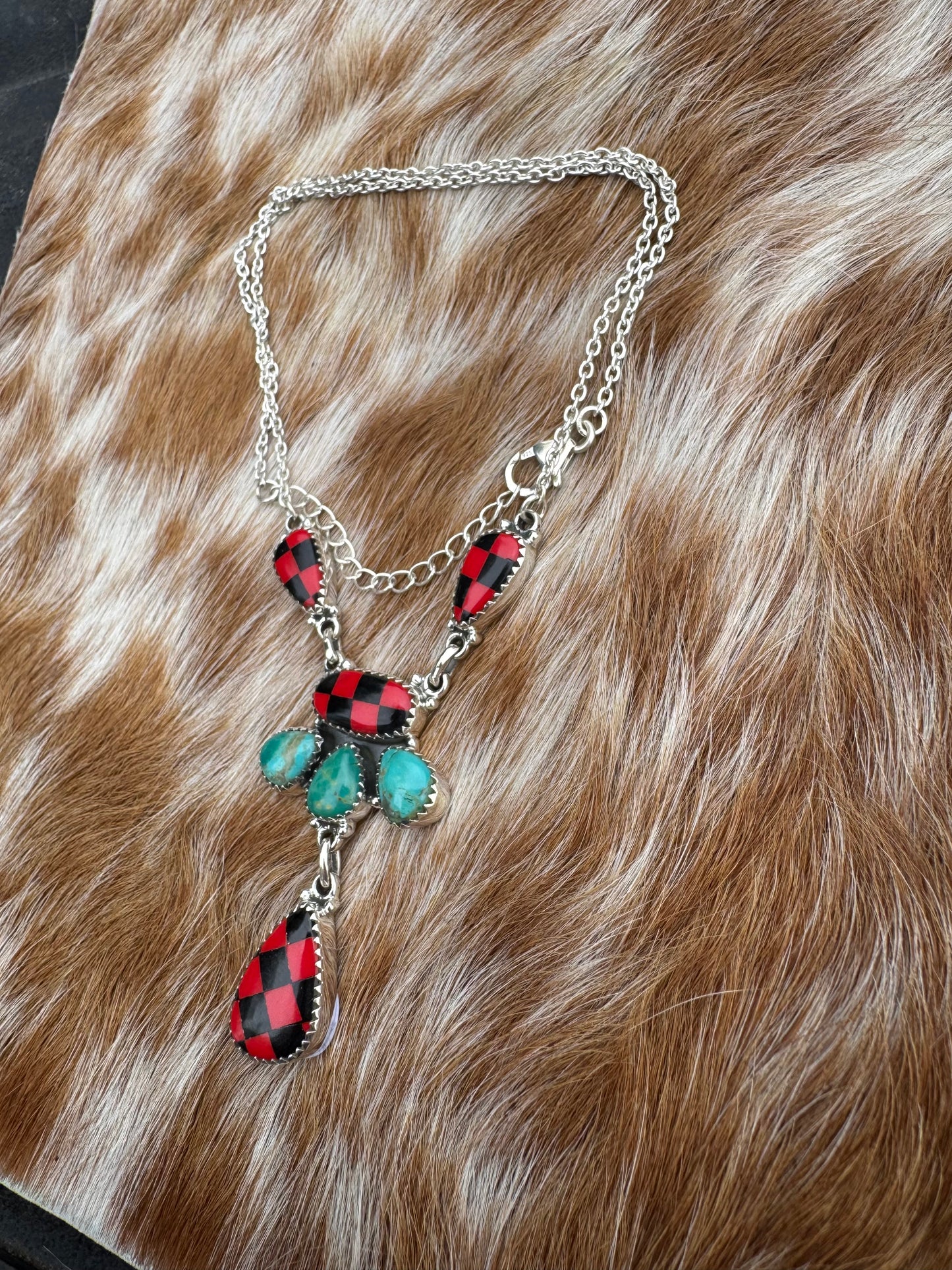 Red Checkered Teardrop Necklace