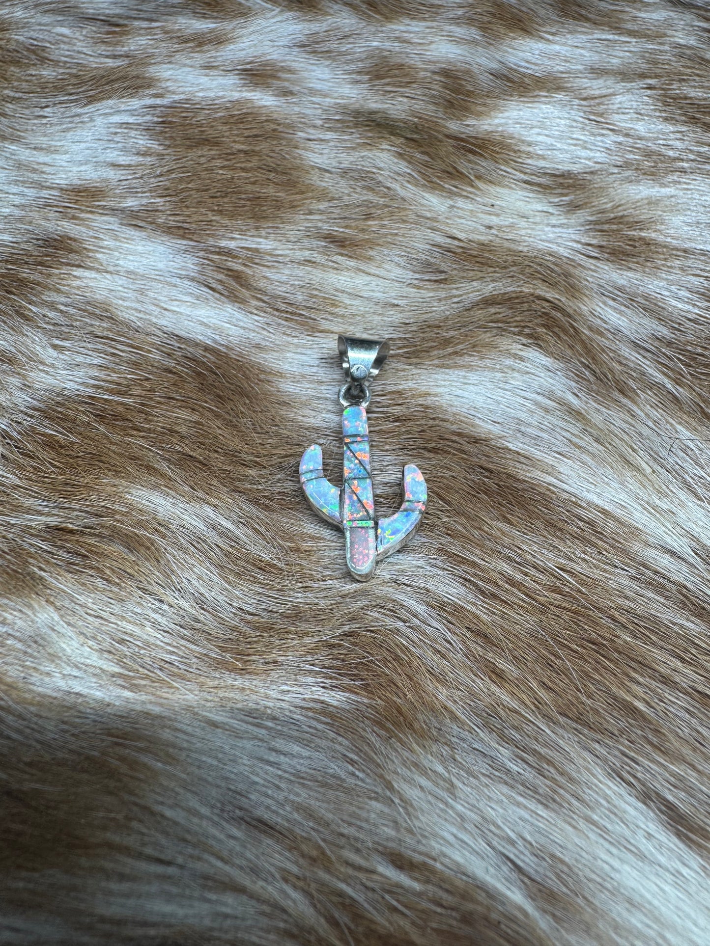 Double Sided Inlay Cactus Pendent