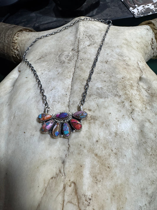 Pink Dahlia Half Cluster Necklace