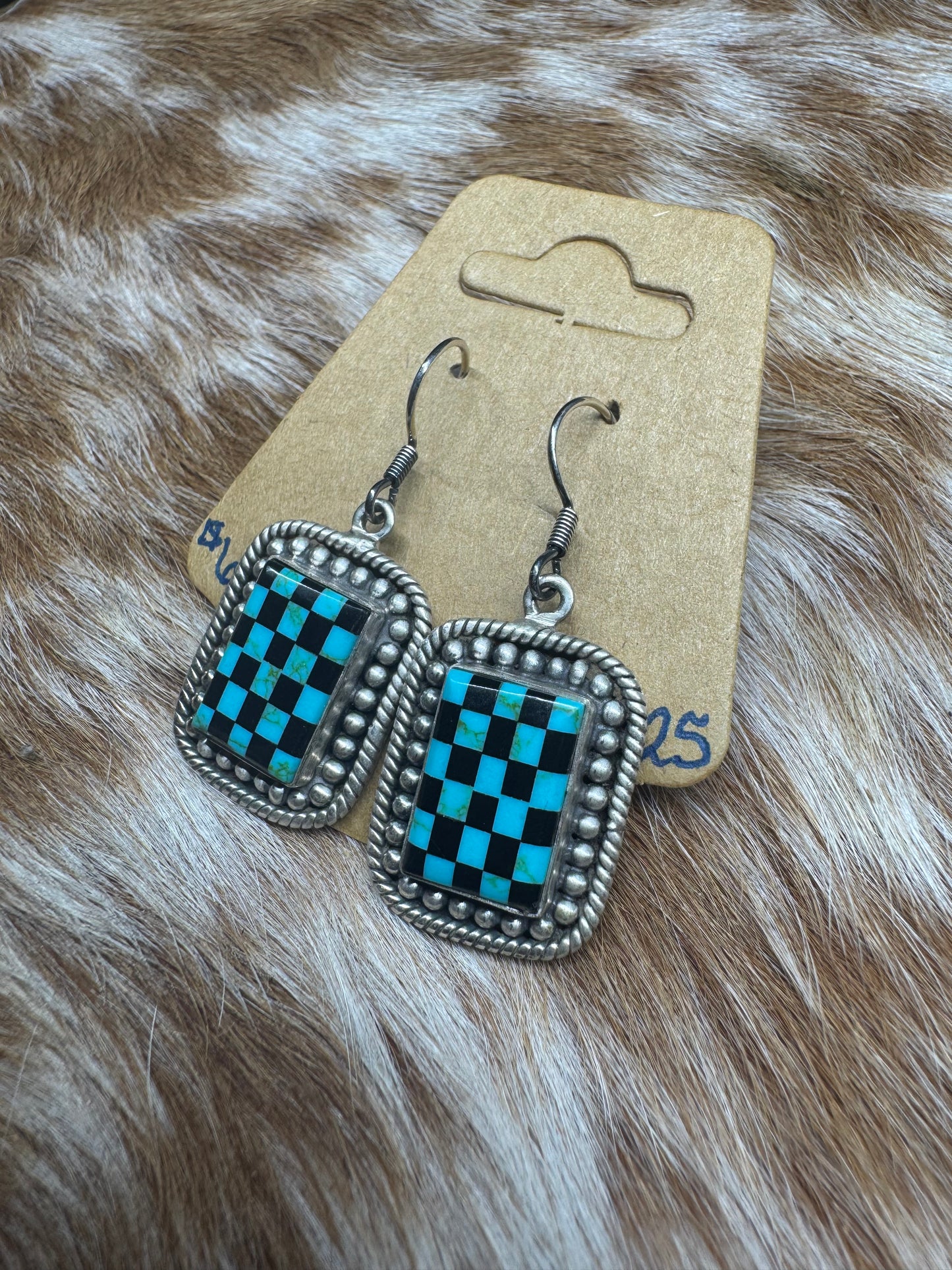 Turquoise Checkered Earrings