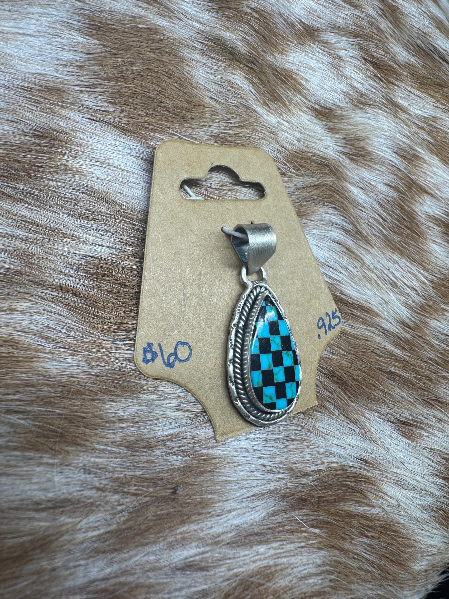 Turquoise Checkered Tear Drop Pendent