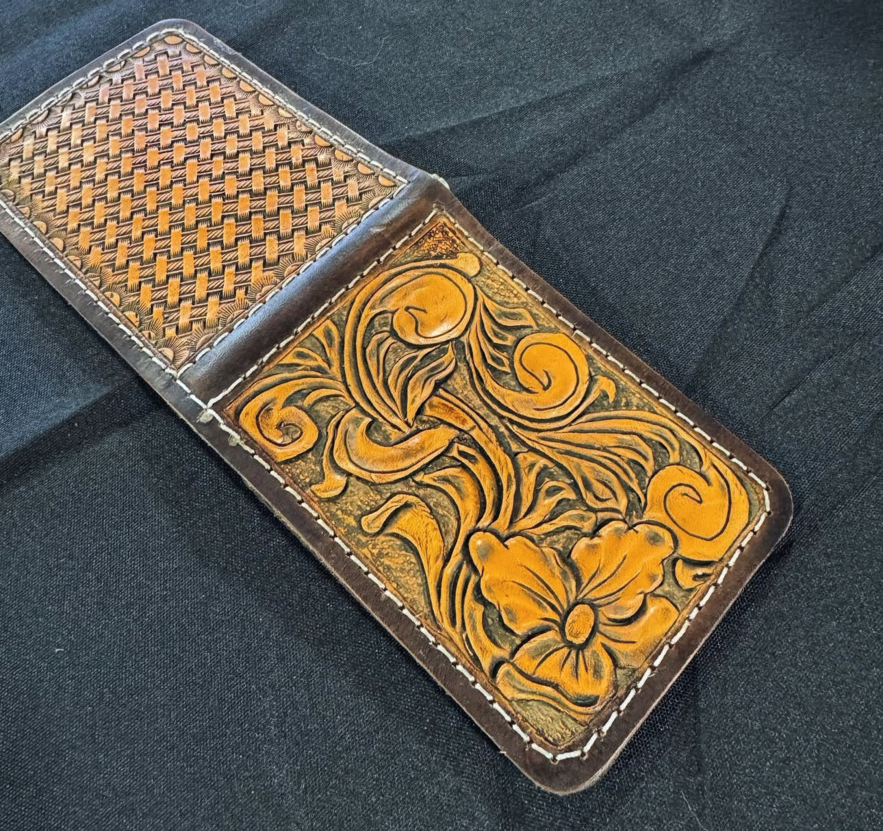Tooled Leather Money Clip Wallet