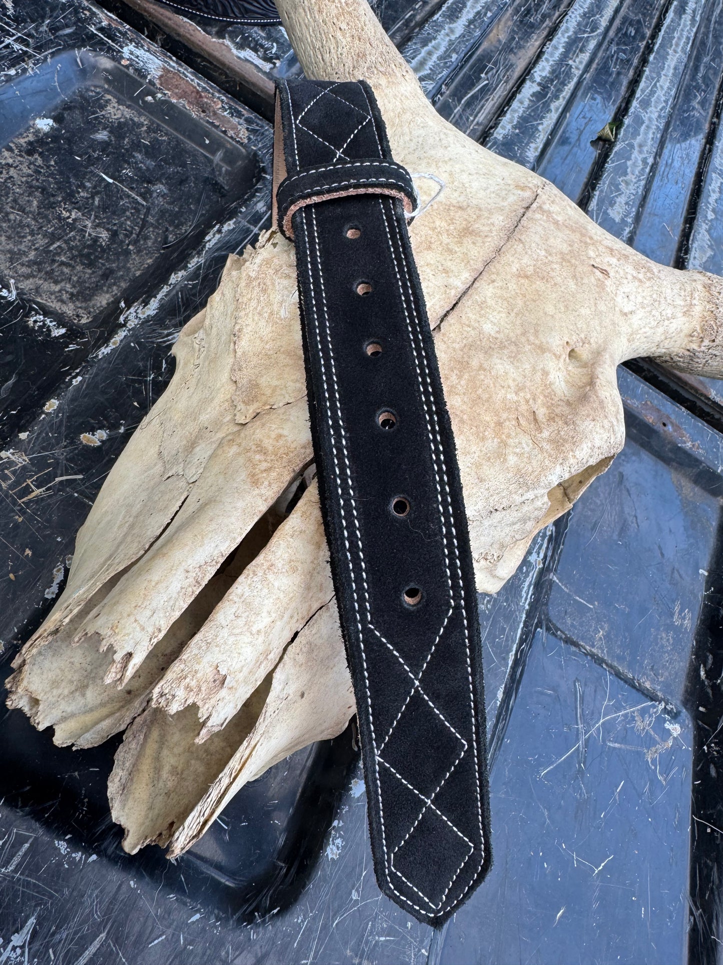 Black Suede Diamond Stitched Belt