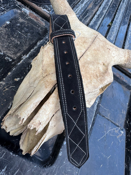 Black Suede Diamond Stitched Belt