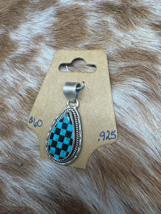 Turquoise Checkered Tear Drop Pendent