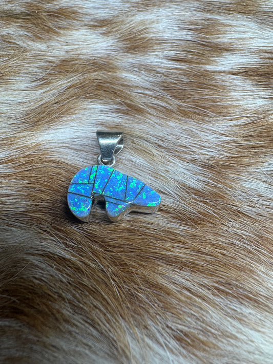 Zuni Inlay Bear Pendent