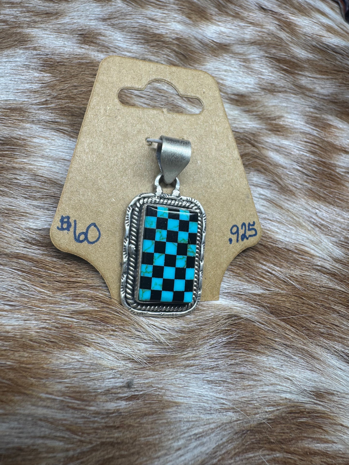 Turquoise Checkered Rectangle Pendent