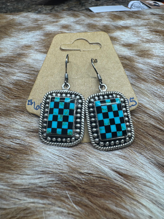 Turquoise Checkered Earrings