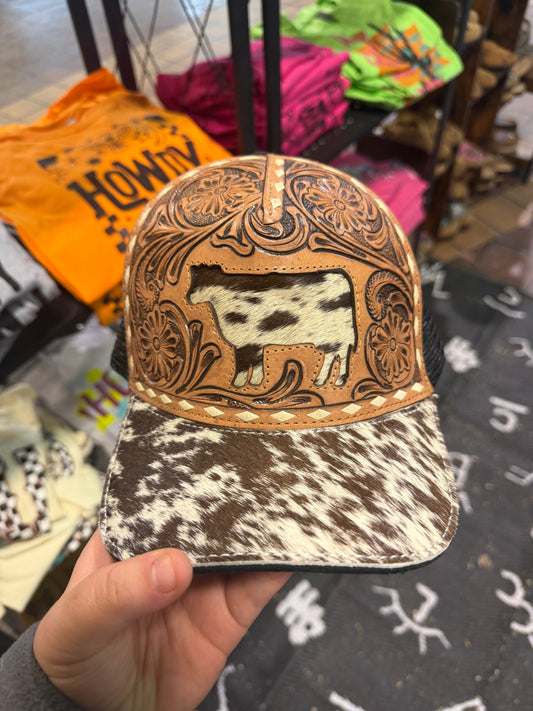 Cowhide and Leather Cap