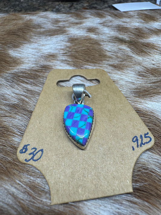 Purple/Turquoise Checkered Pendent