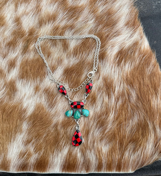 Red Checkered Teardrop Necklace
