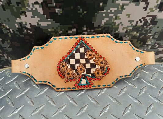 Checkered Spade W/ Turquoise Buckstitch Noseband