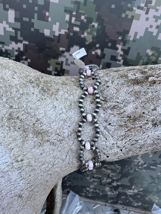 Sterling Pearls & Pink Conch Bracelet