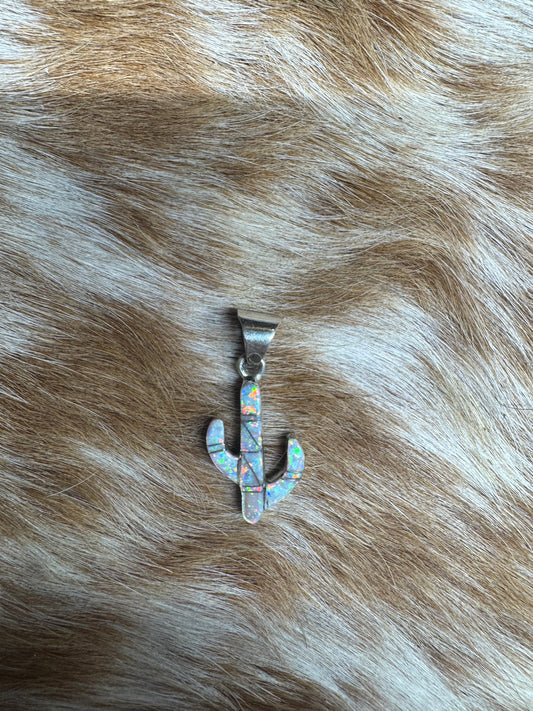 Double Sided Inlay Cactus Pendent