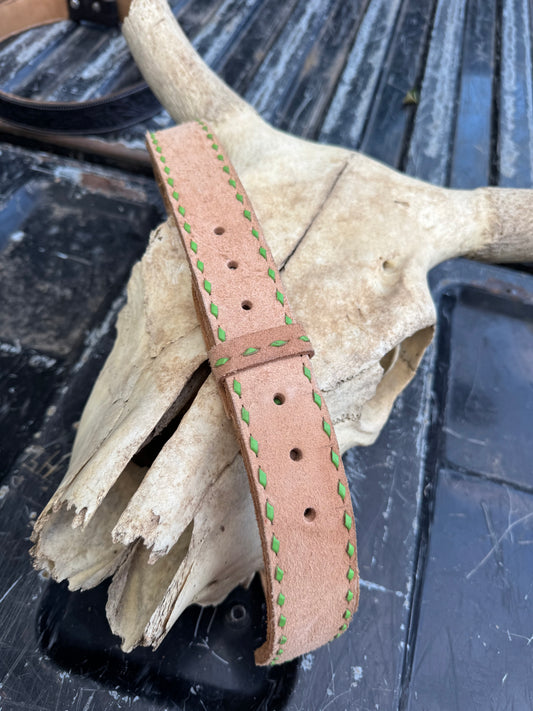 Green Buckstitch Roughout Belt