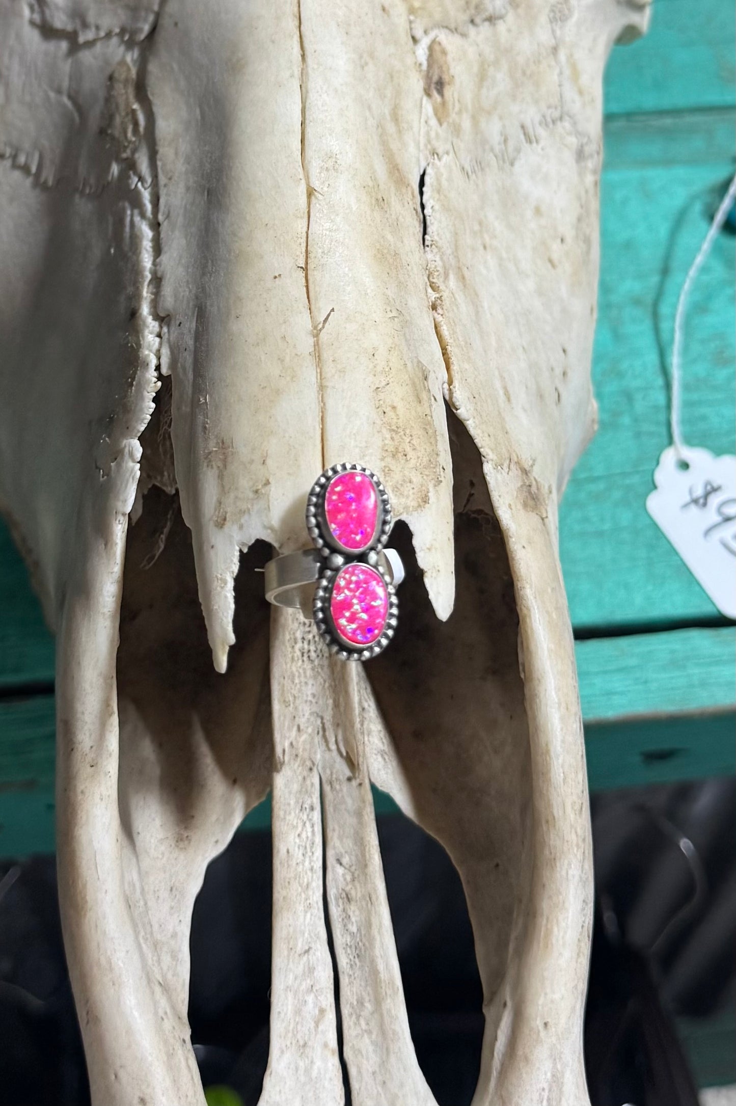 Double Stone Neon Pink Opal Ring