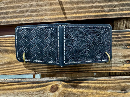 Black Tooled Money Clip Wallet
