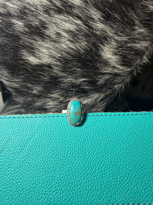 Stamped Single Stone Turquoise Ring