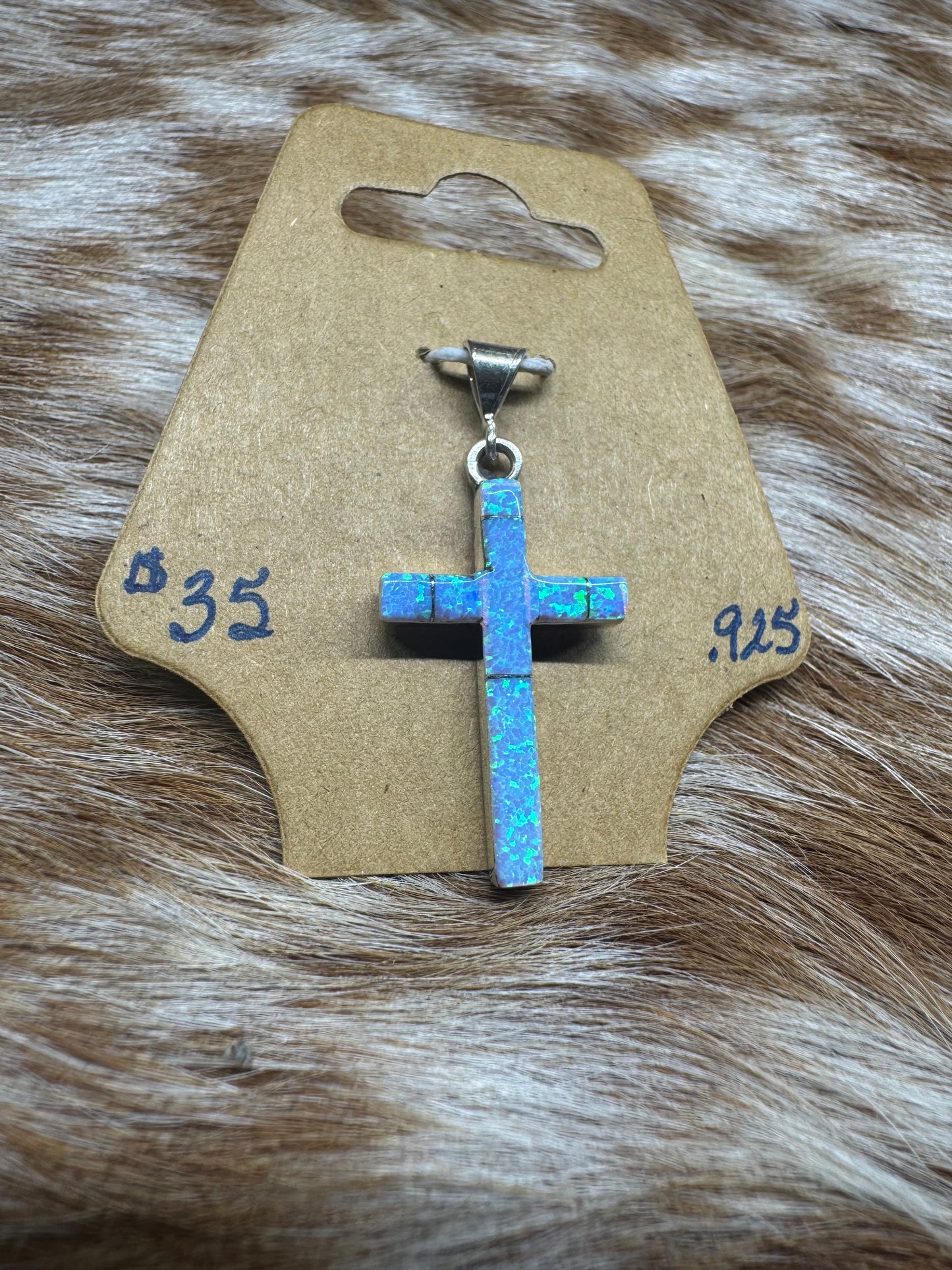 Blue Opal Inlay Cross Pendent