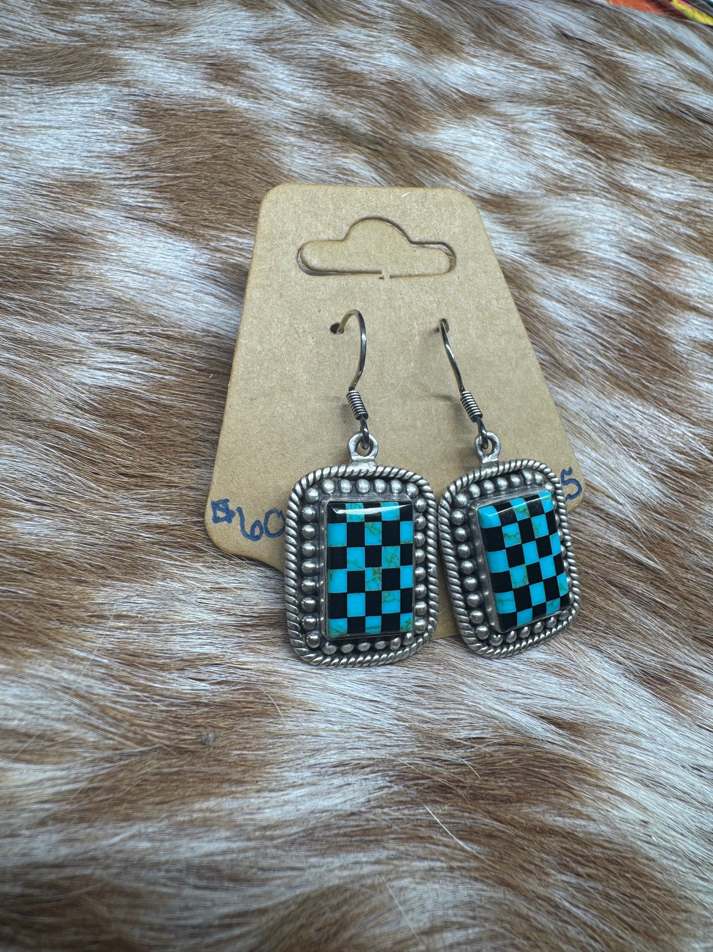 Turquoise Checkered Earrings
