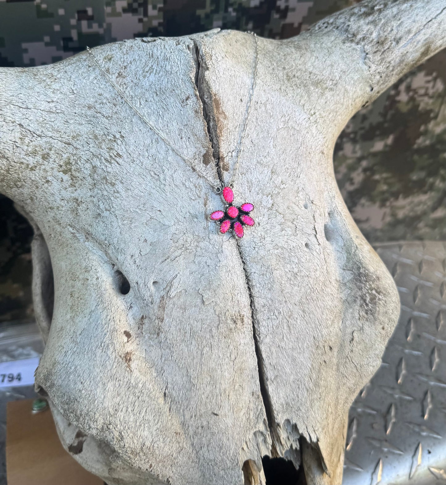 Hot Pink Opal Half Cluster Necklace