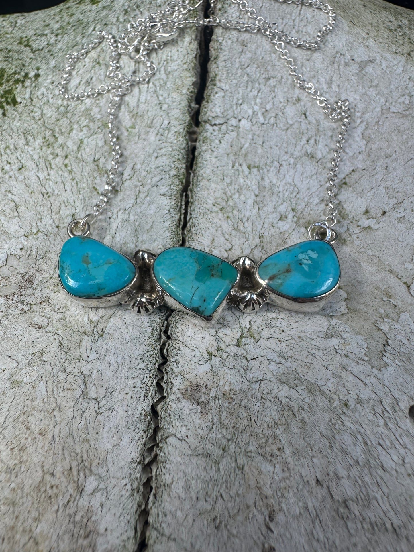 3 Stone Turquoise Bar Necklace