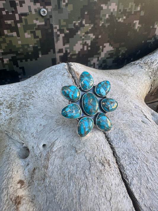 Copper Persian Turquoise Cluster Ring