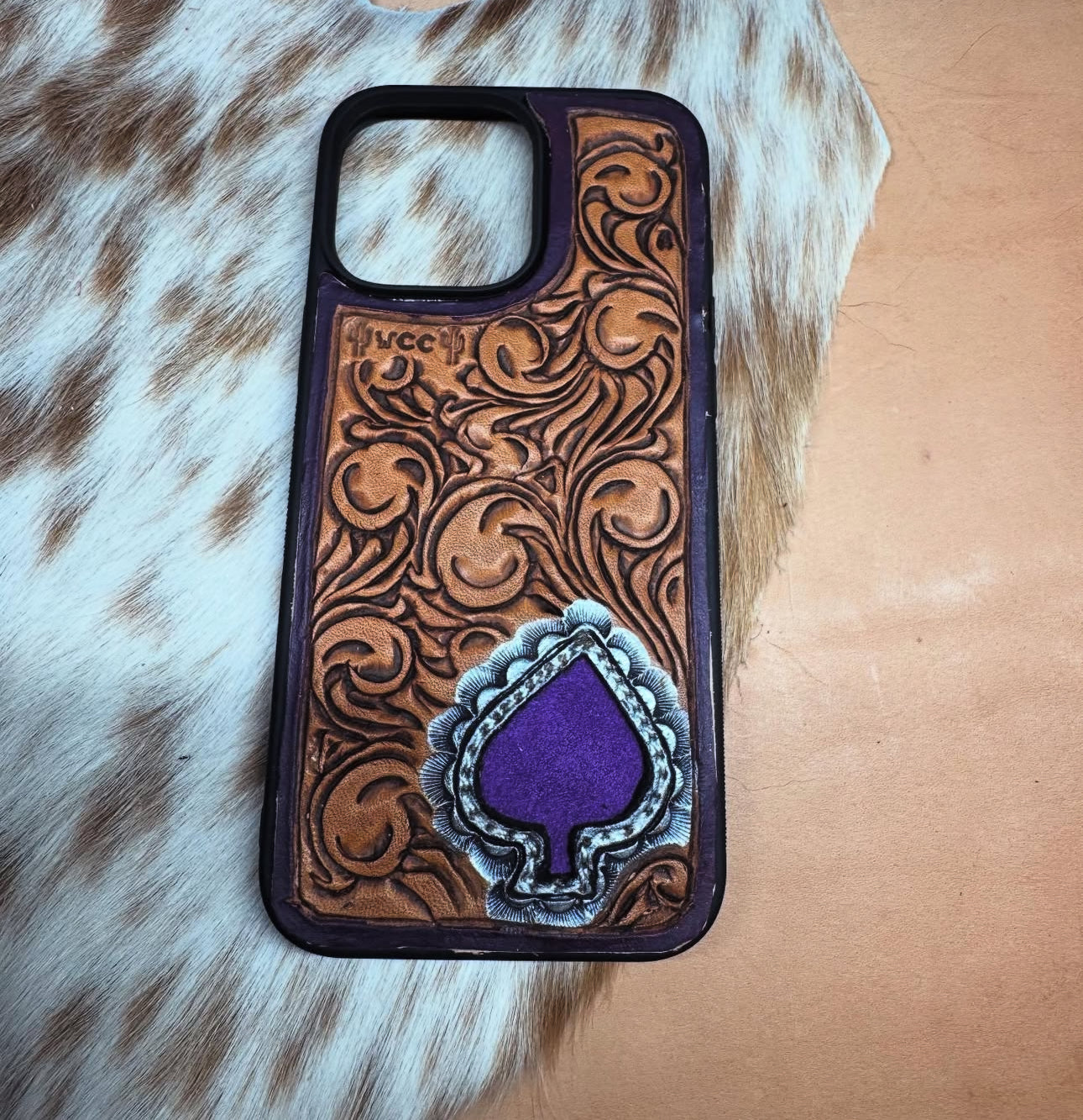 Tooled Leather & Purple Suede Phone Case