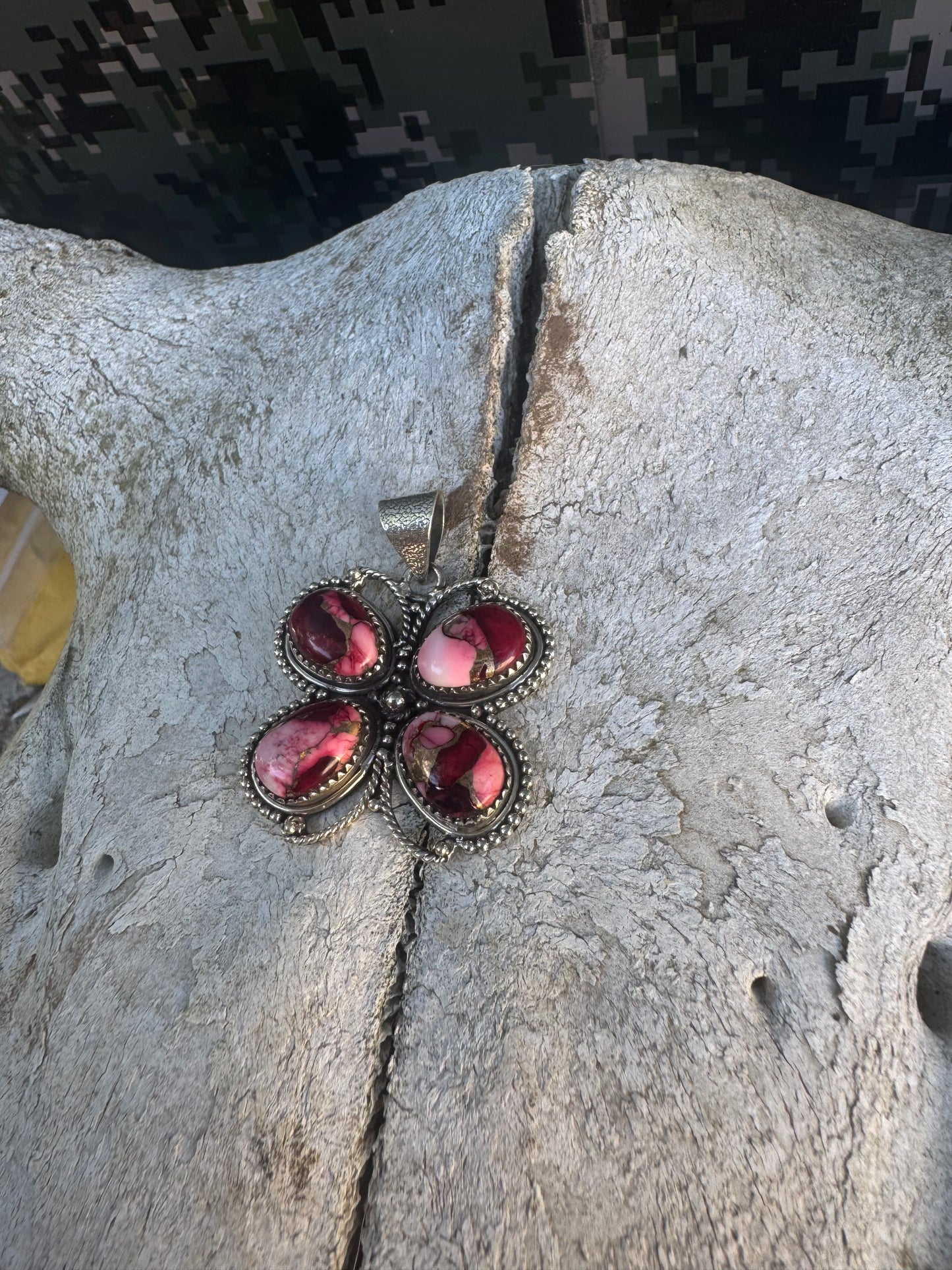 Red Rose Dahlia Butterfly Pendent